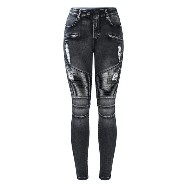 Women`s Mid High Waist Stretch Denim Skinny