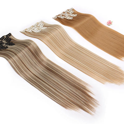 16 Clips Long Straight Synthetic Clips in Hair Extensions