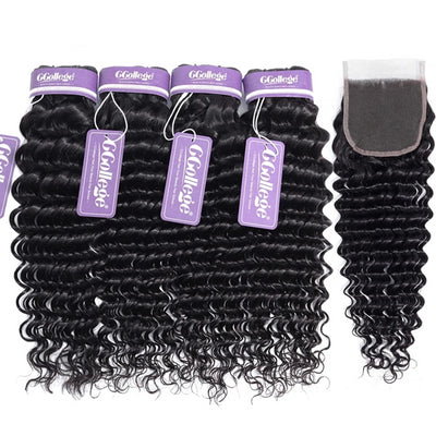 Hair Weave Brazilian Deep Wave Bundles With Closure 3 4 Pieces