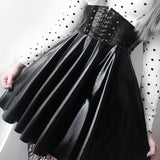 Bandage Faux Leather Black Mini Pleated Skirts