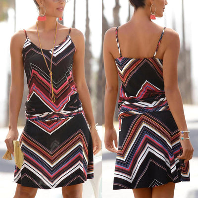 Printed O-Neck Beach Bodycon Mini Camis Sun Dresses