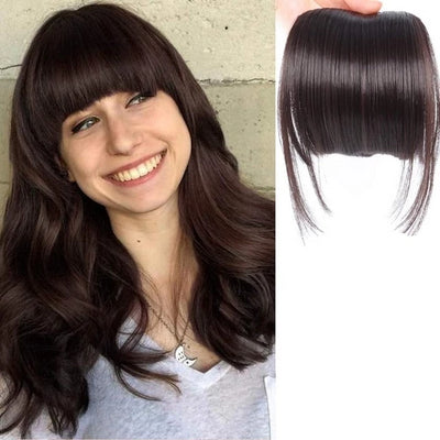 Natural Black Brown Neat Front Clip In Hair Bangs