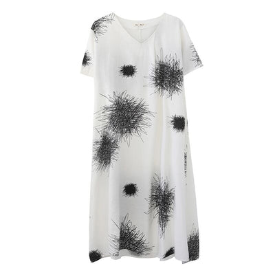 Cotton linen plus size vintage floral sun dress