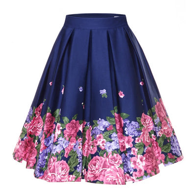 Floral Print Vintage Pleated Skirts Womens