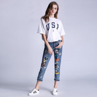 Women ladies denim ripped pants