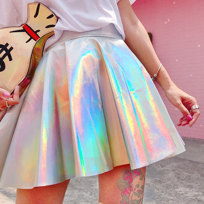 Holographic Pleated Skirts Women