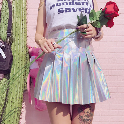 Holographic Pleated Skirts Women