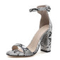 Women Ankle Strap Sandals Snake Print Square heel