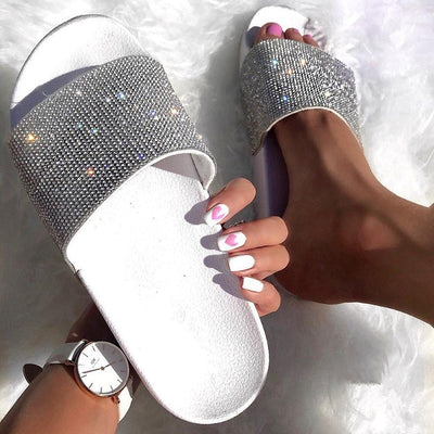 Women Shoes Crystal Diamond Bling Beach Slides