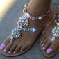 Women Shoes Rhinestones Chains Thong Gladiator Flat Sandals