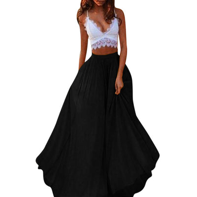 Women's Fashion Spring Summer Casual Solid Color maxi long Skirts