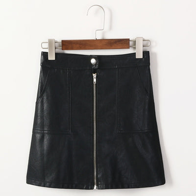 Women Skirt PU Leather Mini Skirt