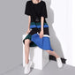 Women Summer Black Blue Patchwork Sun Dress