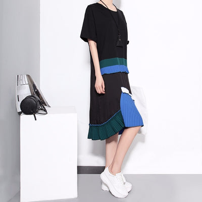 Women Summer Black Blue Patchwork Sun Dress