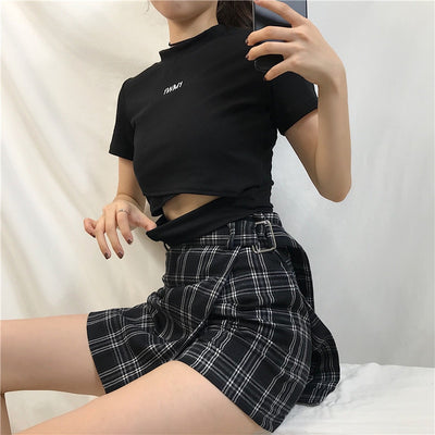 Women Skirt Plaid A-Line High Waist
