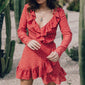 Ruffles Wrap Sun Dress Red Women