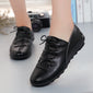 Spring lace-up pleated genuine leather flats shoes