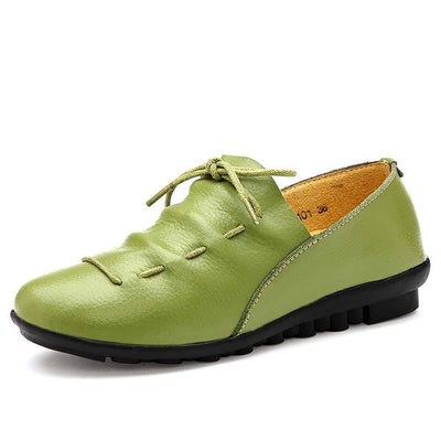 Spring lace-up pleated genuine leather flats shoes